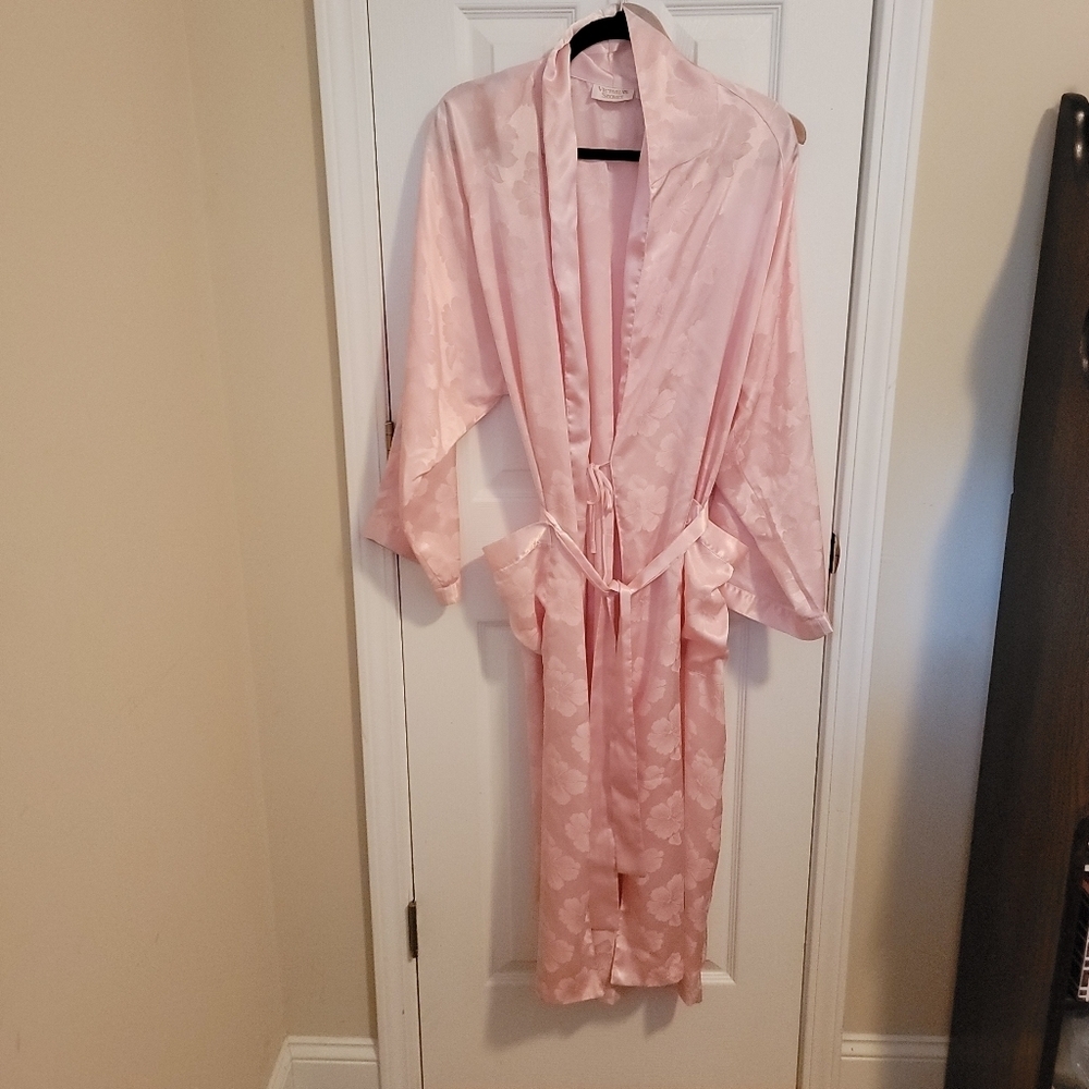 Victoria Secret Gold Label Vintage Satin Pink Floral Robe Size M/L - Picture 6 of 10